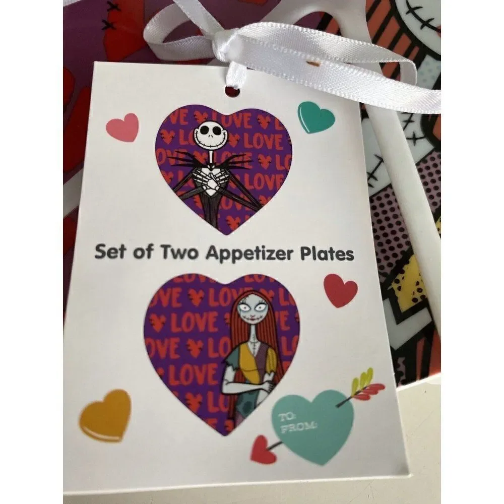 Set‎ Of 2 Disney’s Nightmare Before Christmas Appetizer Plates Heart Jack Sally